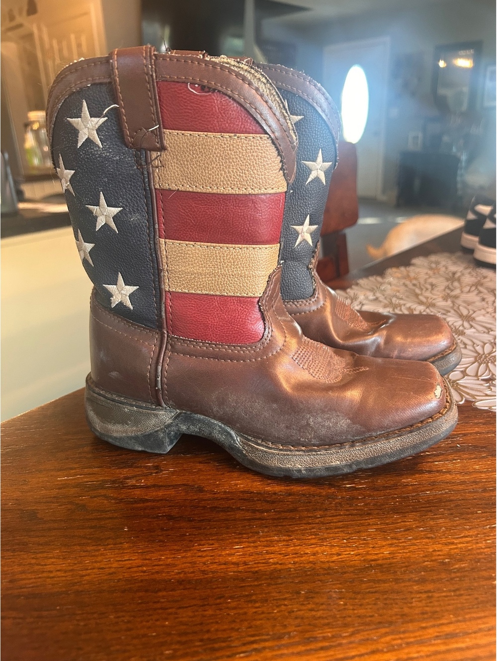 Durango Kids' Cowboy Boots with American Flag Design, Size 10